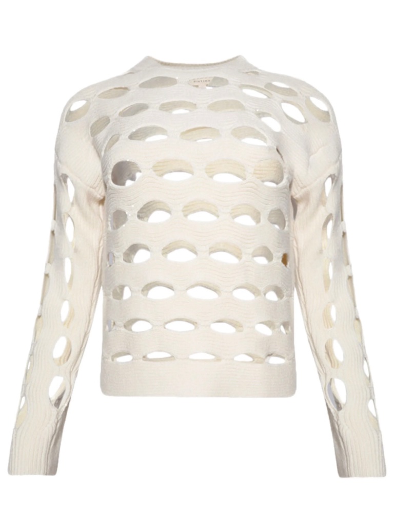 Diotima Galina White Wool Cut-Out Crew Neck Sweater New With Tags Sz L — image 2 of 8